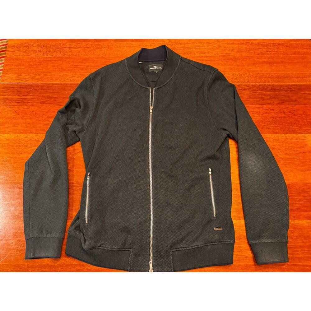 Large Rodd & Gunn Full Zipper Zip Sweater Navy Blue Cotton Blend